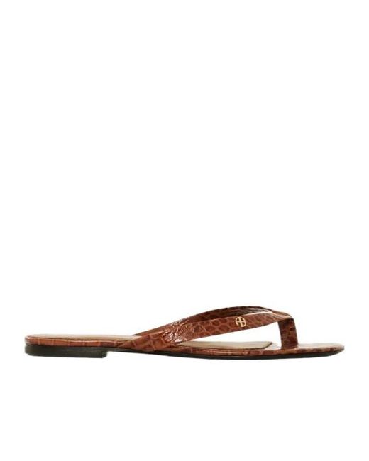 Anine Bing Brown Noelle Croc-Embossed Flat Sandals