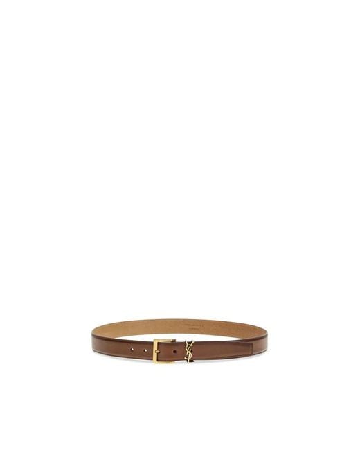 Saint Laurent Brown Logo Plaque Belt for men