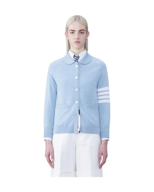 Thom Browne Blue Peter Pan-Collar Virgin-Wool Cardigan