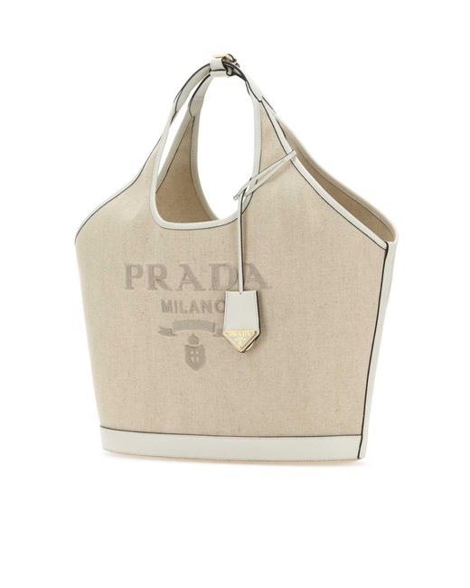 Prada Natural Logo-Detailed Large Top Handle Bag