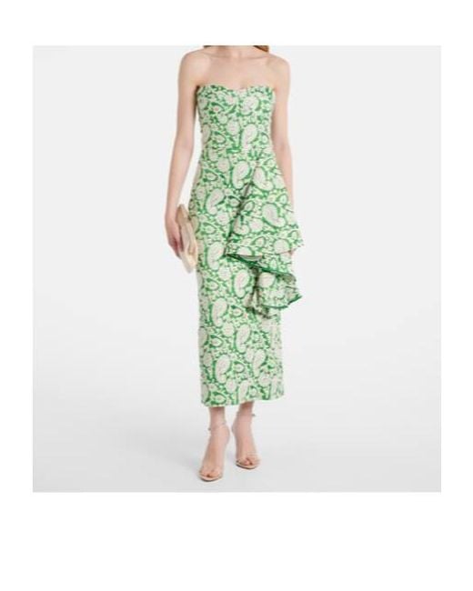 Johanna Ortiz Green Draped Paisley Midi Dress