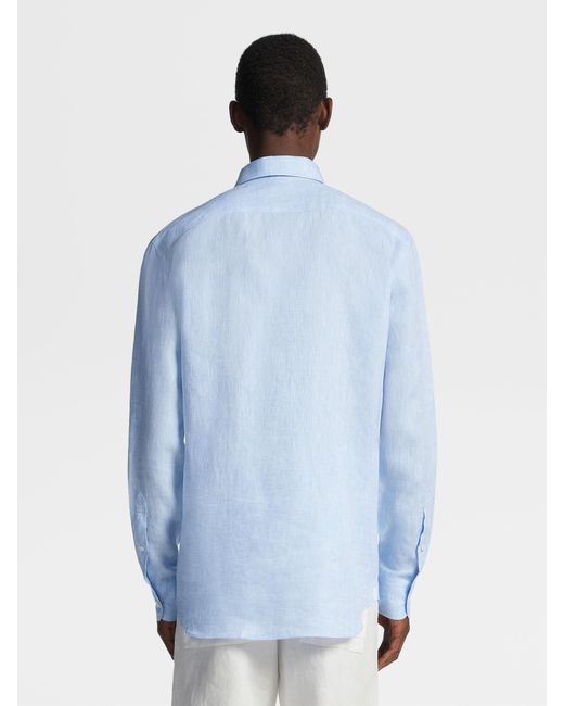 Zegna Blue Long-Sleeve Linen Shirt for men