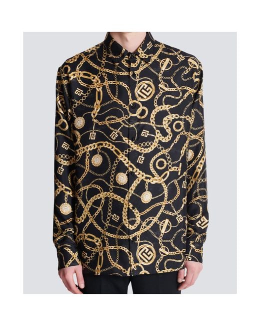 Balmain Multicolor Silk Chain Print Shirt for men