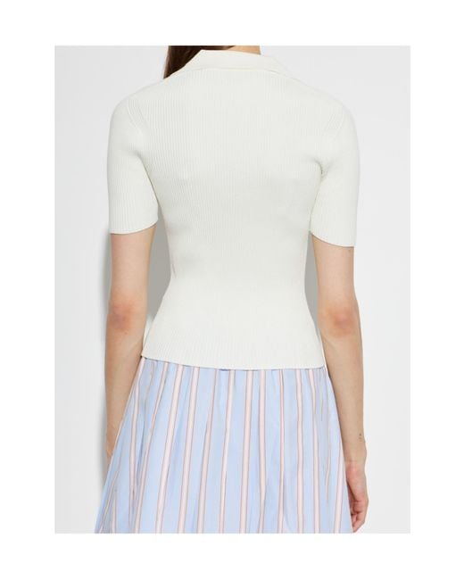 Lacoste White Ribbed Polo Knitted Top