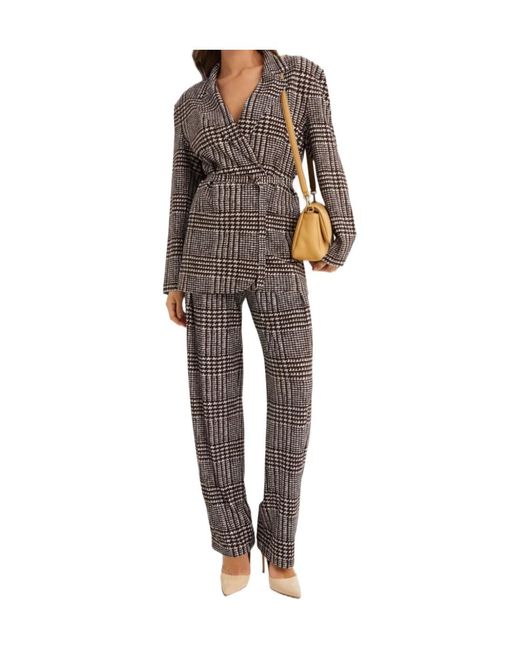 Norma Kamali Multicolor Pleated Houndstooth Trousers