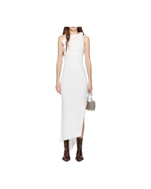 Coperni White Flower-Detailed Sleeveless Midi Dress