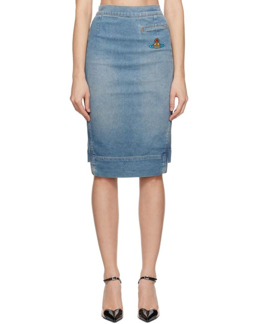 Vivienne Westwood Blue Orb Logo Embroidered Asymmetric Skirt