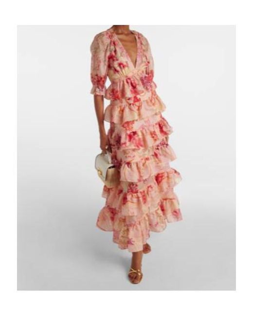 Camilla Red Embellished Floral Cotton And Silk Maxi Dress
