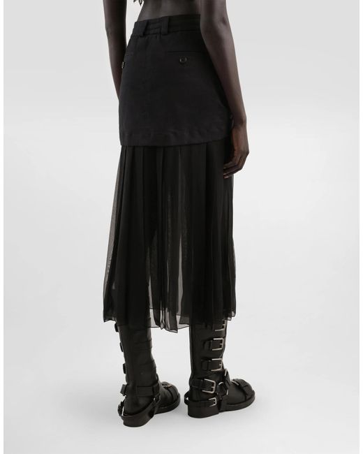 Dolce & Gabbana Black Twill Chiffon Midi Skirt