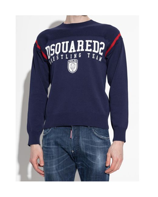 DSquared² Blue Logo-Print Crewneck Sweatshirt for men