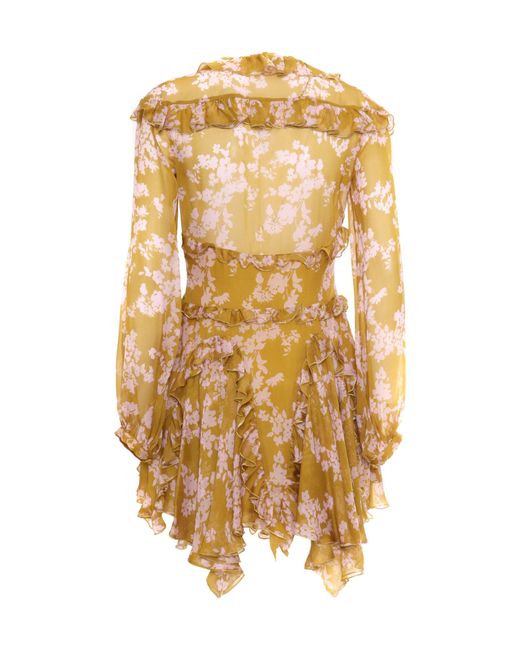 Elisabetta Franchi Metallic Ruffles Voile Printed Dress