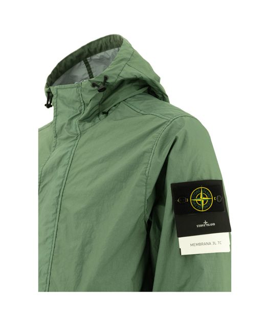 Stone Island Green Compass Patch Hooded Jacket for men
