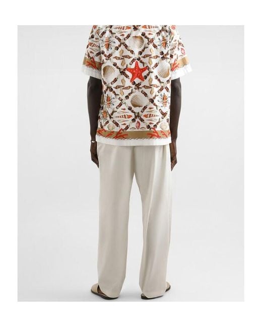 Dolce & Gabbana White Pleated Drawstring Trousers for men