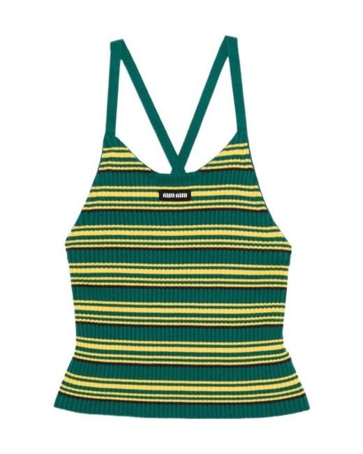 Miu Miu Green Striped Ribbed Top