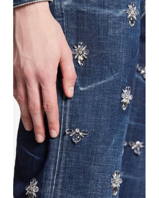 DSquared² Blue High-Waisted Embellished Jeans