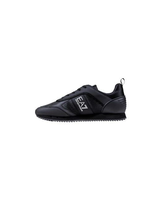 EA7 Black Logo Printed Low-Top Sneakers for men