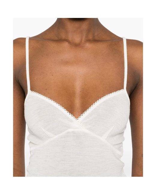 Forte_forte White Embroidered Wool Ribbed Jersey Tank Top