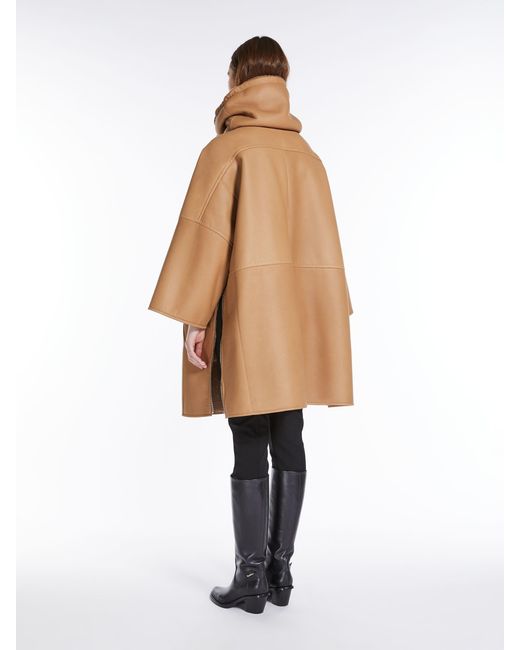 Max Mara Natural Shearling-Trim Cape Coat