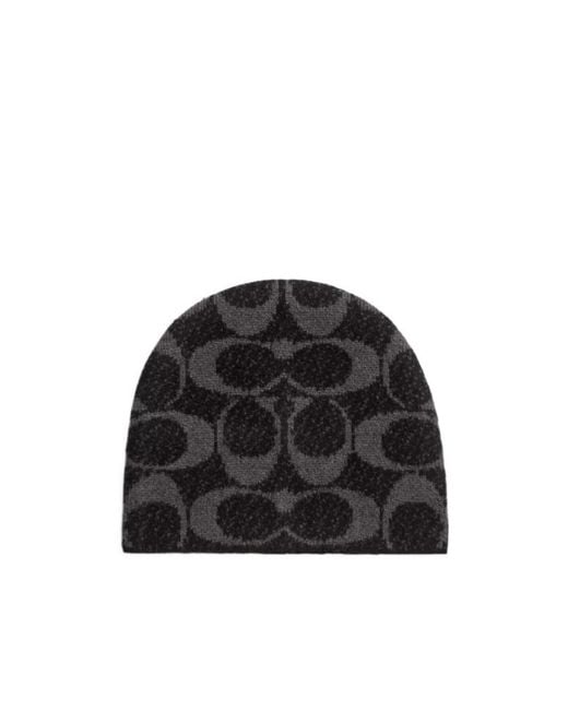 COACH Black Logo-Patterned Beanie for men
