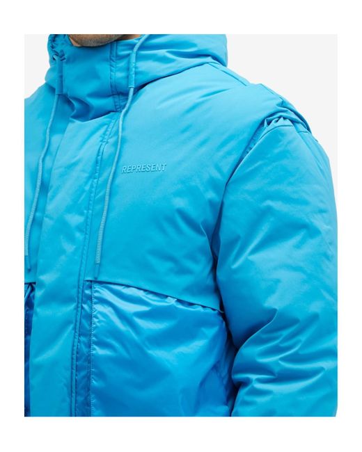 Represent Blue Layered Hooded Puffer for men