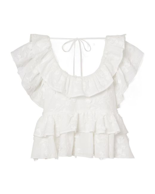 Dorothee Schumacher White Slees Embroidered Ruffled Cotton Top