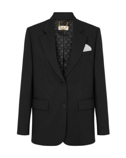 Elisabetta Franchi Black Single-Breasted Gabardine Jacket