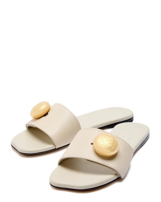 Loewe White Pebble Logo Leather Sliders