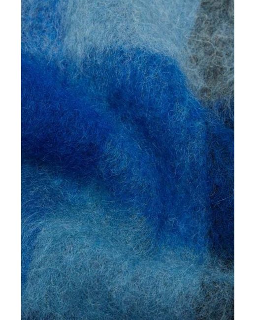 Acne Blue Checked Fringed-Edge Scarf for men
