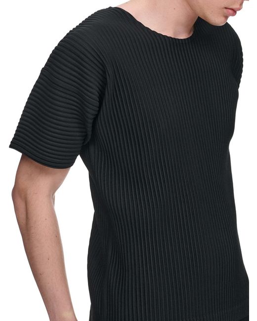Homme Plissé Issey Miyake Black Short-Sleeves Ribbed T-Shirt for men