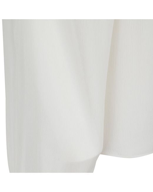 Alberta Ferretti White Pleated Ruffle-Neck Top