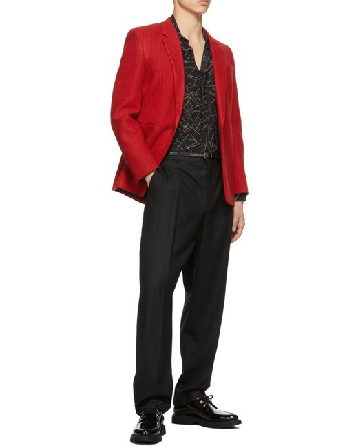 Saint Laurent Red Pinstripe-Pattern Single-Breasted Blazer for men