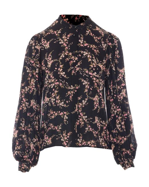Twinset Black Floral-Print Crew-Neck Shirt