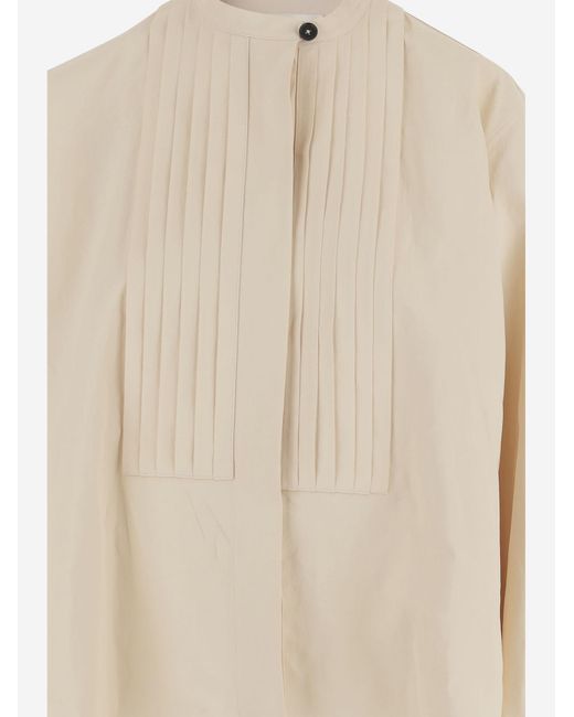 Jil Sander Natural Long-Sleeved Pleated Blouse