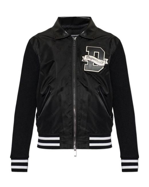 DSquared² Black Logo-Patch Panelled Bomber Jacket for men