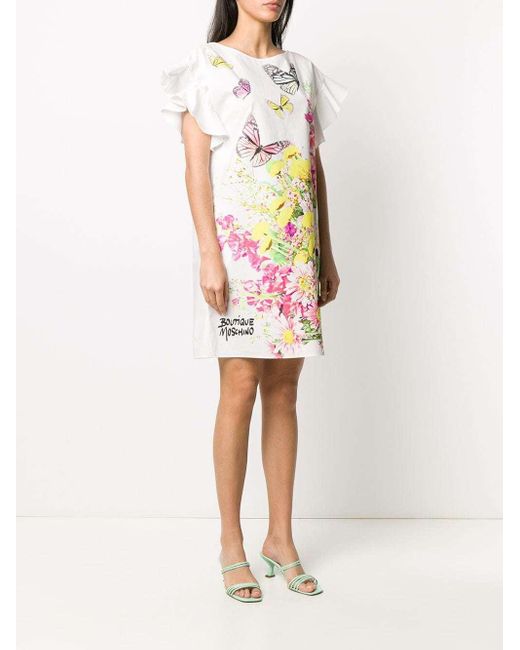 Moschino White Floral Printed Straight-Tube Dress