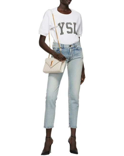 Saint Laurent Gray Matelassé Envelope Medium Shoulder Bag