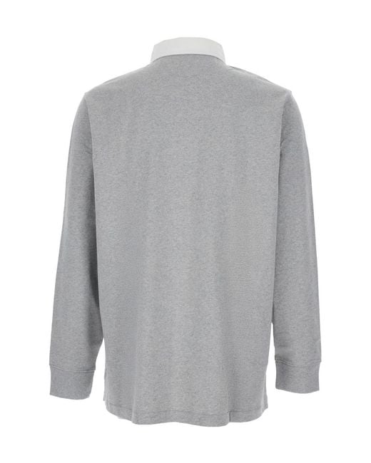 Polo Ralph Lauren Gray Contrast-Collar Long-Sleeve Polo Shirt for men