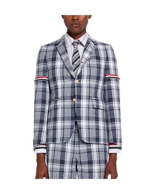 Thom Browne Blue Plaid Armband Suit Jacket for men