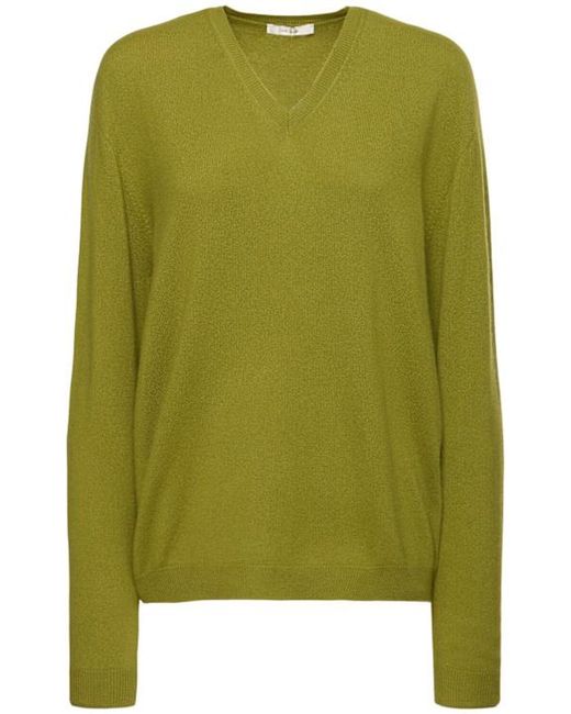 The Row Green Isaora Cashmere Knit V Neck Sweater