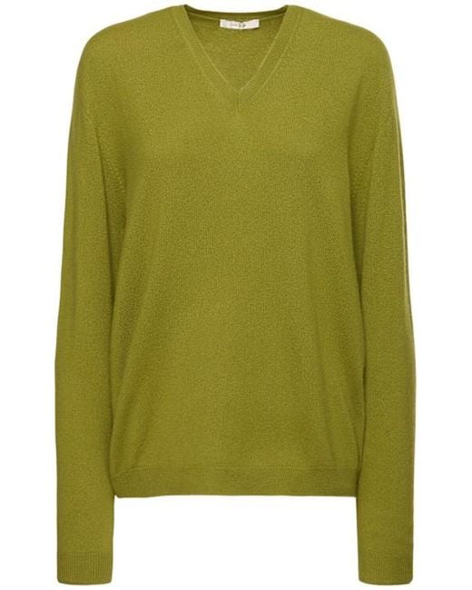 The Row Green Isaora Cashmere Knit V Neck Sweater