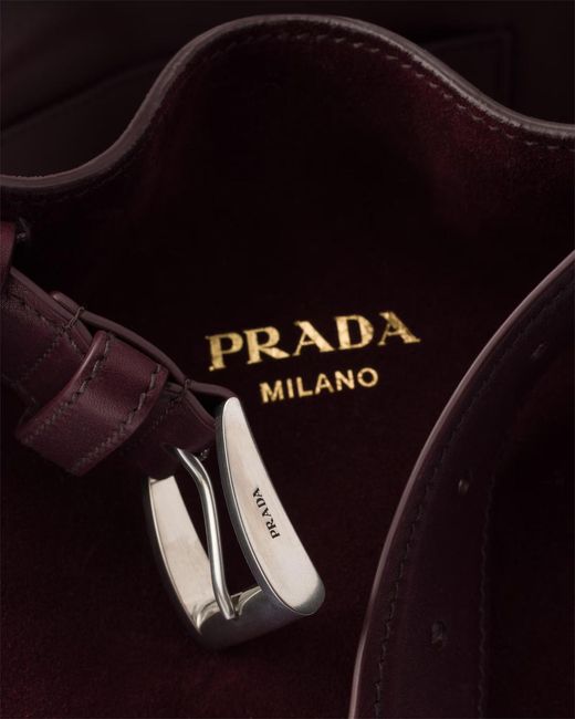 Prada White Buckle Belted Suede Bucket Bag