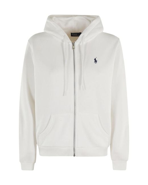 Polo Ralph Lauren White Logo Embroidered Zipped Hoodie