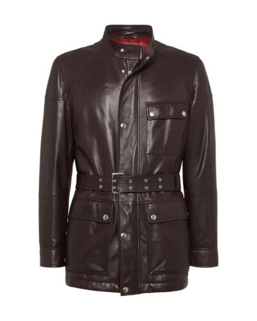 Brunello Cucinelli Brown Belted Leather Safari Jacket for men