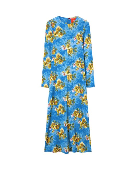 LaDoubleJ Blue Long-Sleeve Floral-Print Maxi Dress