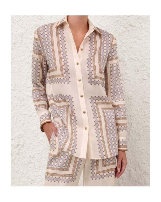 Zimmermann Pink Geometric-Print Silk Shirt