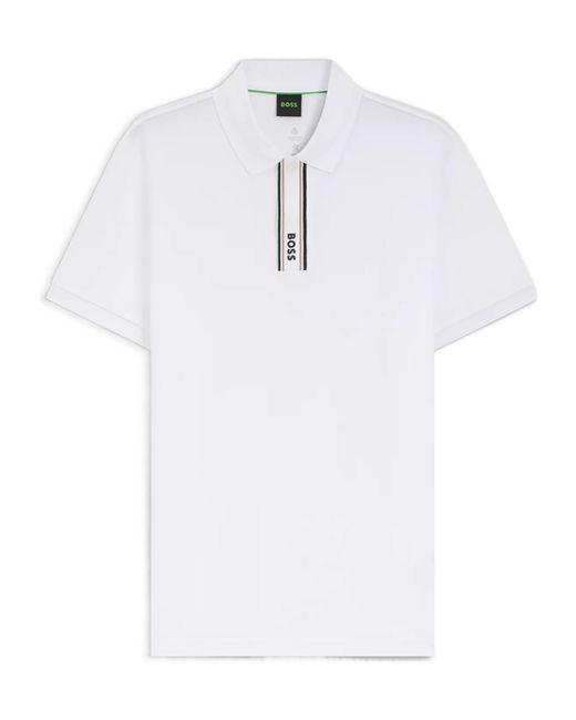 Boss White Stripe-Detail Polo Shirt for men
