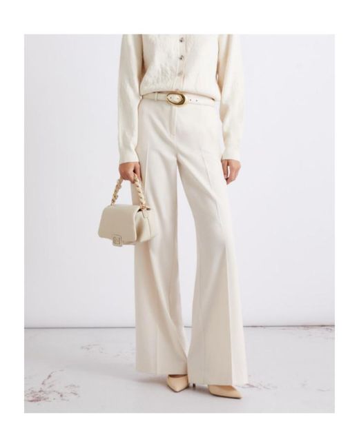 Marella White Straight-Fit Stretch Canvas Trousers