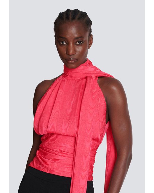 Balmain Pink Ruched Detail Halterneck Top