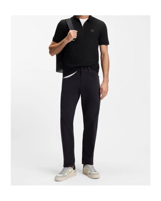 Boss Black Zip-Up Polo Shirt for men