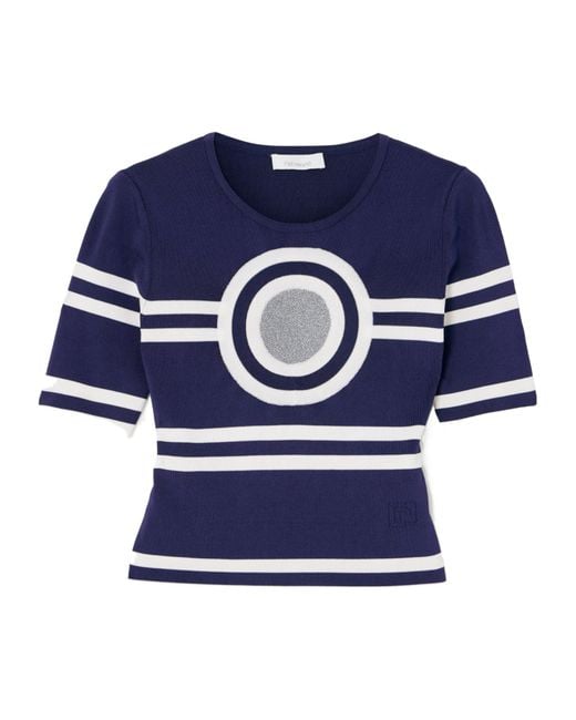 Rabanne Blue Striped Ribbed Knit Top